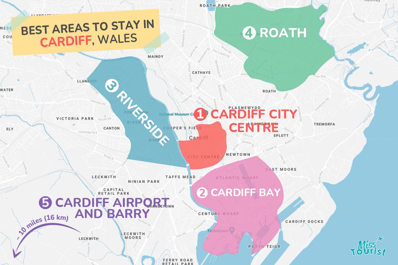 Map of best places to stay in Cardiff